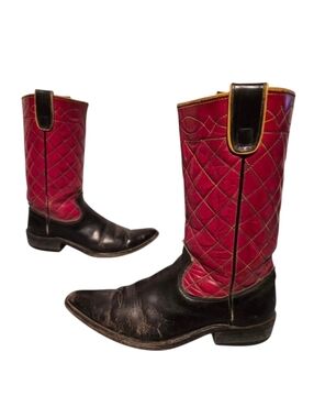 1960's Texas Boot Co. Stovepipe Red/Black Leather Rockabilly Cowboy Boots